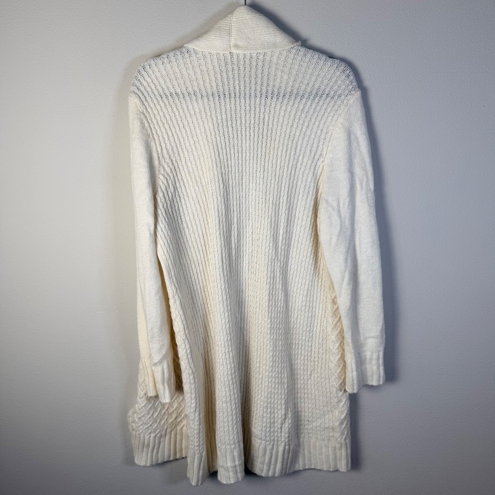 Chicos Womens 2/L Cream Cable Knit Shawl Collar Long Cardigan Sweater Duster Y2K - Picture 4 of 7